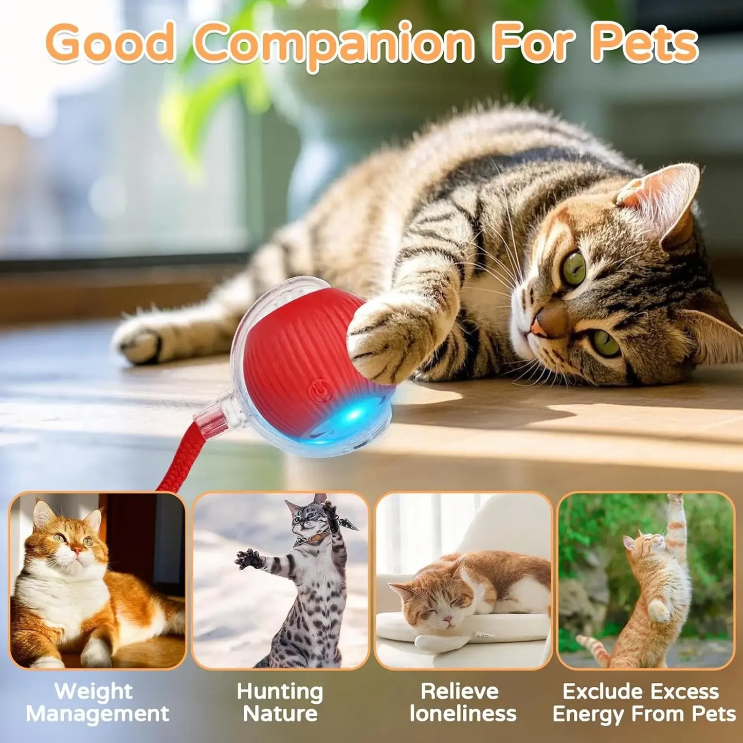 Pelota Inteligente para Gatos – Juguete Automático con Movimiento, Sonido y Sensor