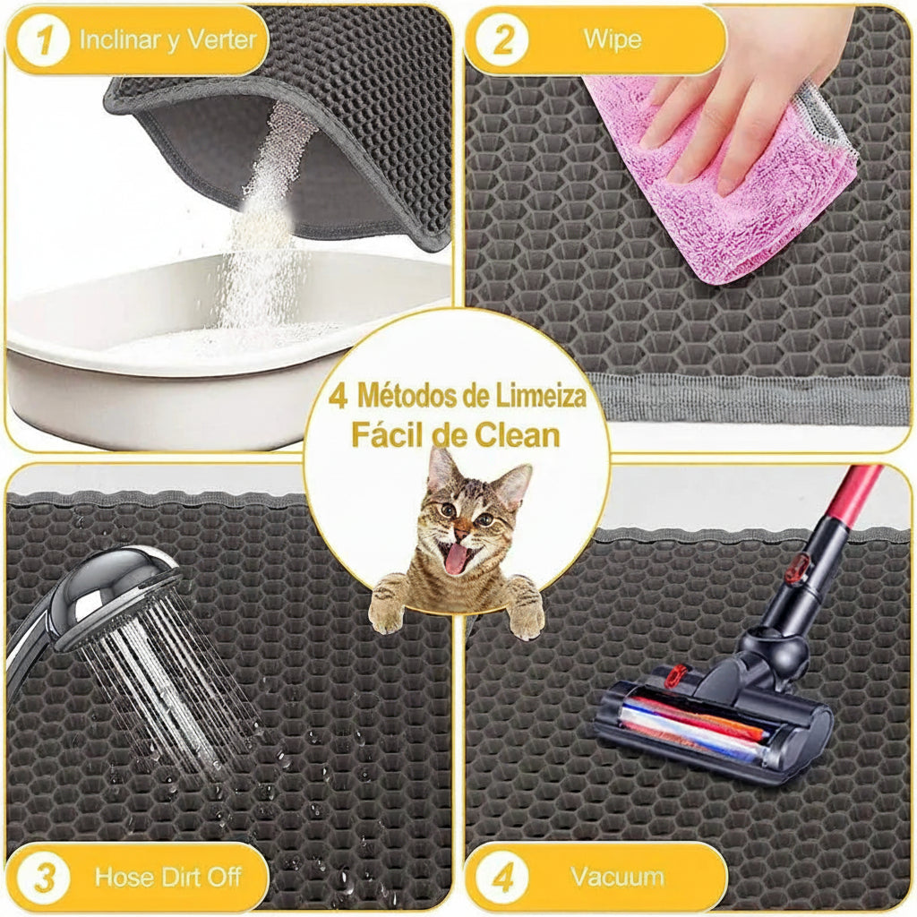 Alfombrilla para Arena de Gato Doble Capa – Atrapa Arena, Impermeable y Antideslizante | Fácil Limpieza