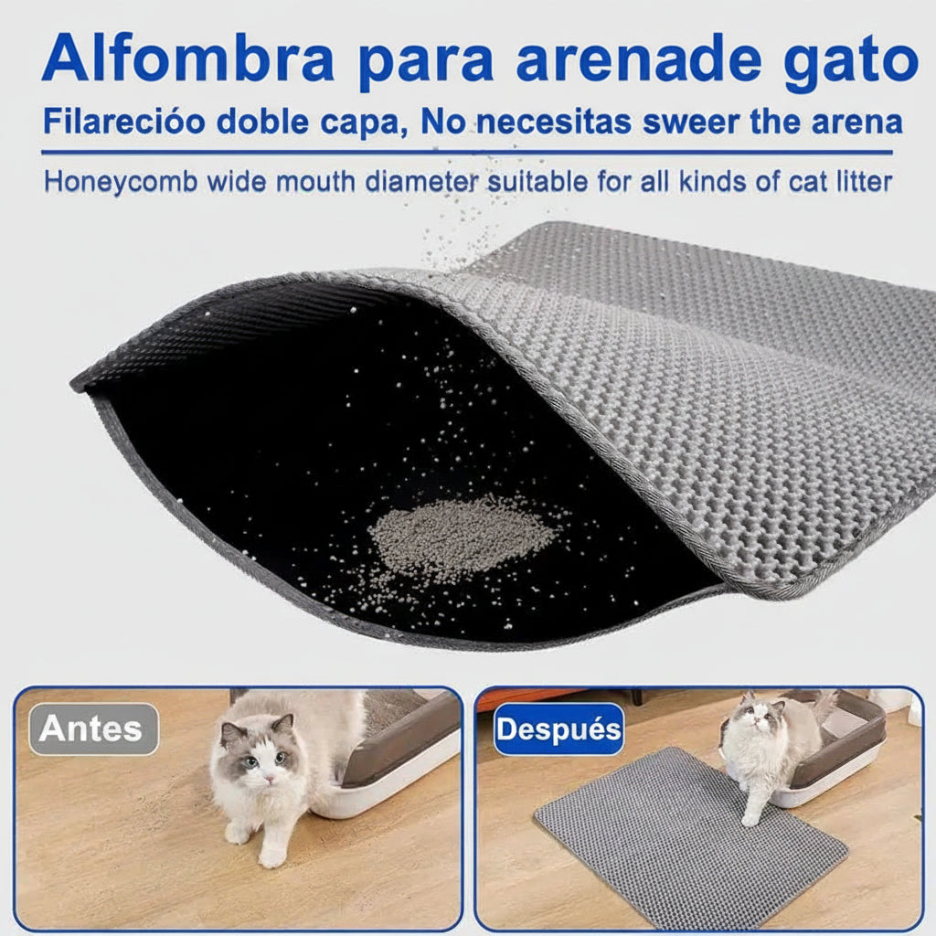 Alfombrilla para Arena de Gato Doble Capa – Atrapa Arena, Impermeable y Antideslizante | Fácil Limpieza