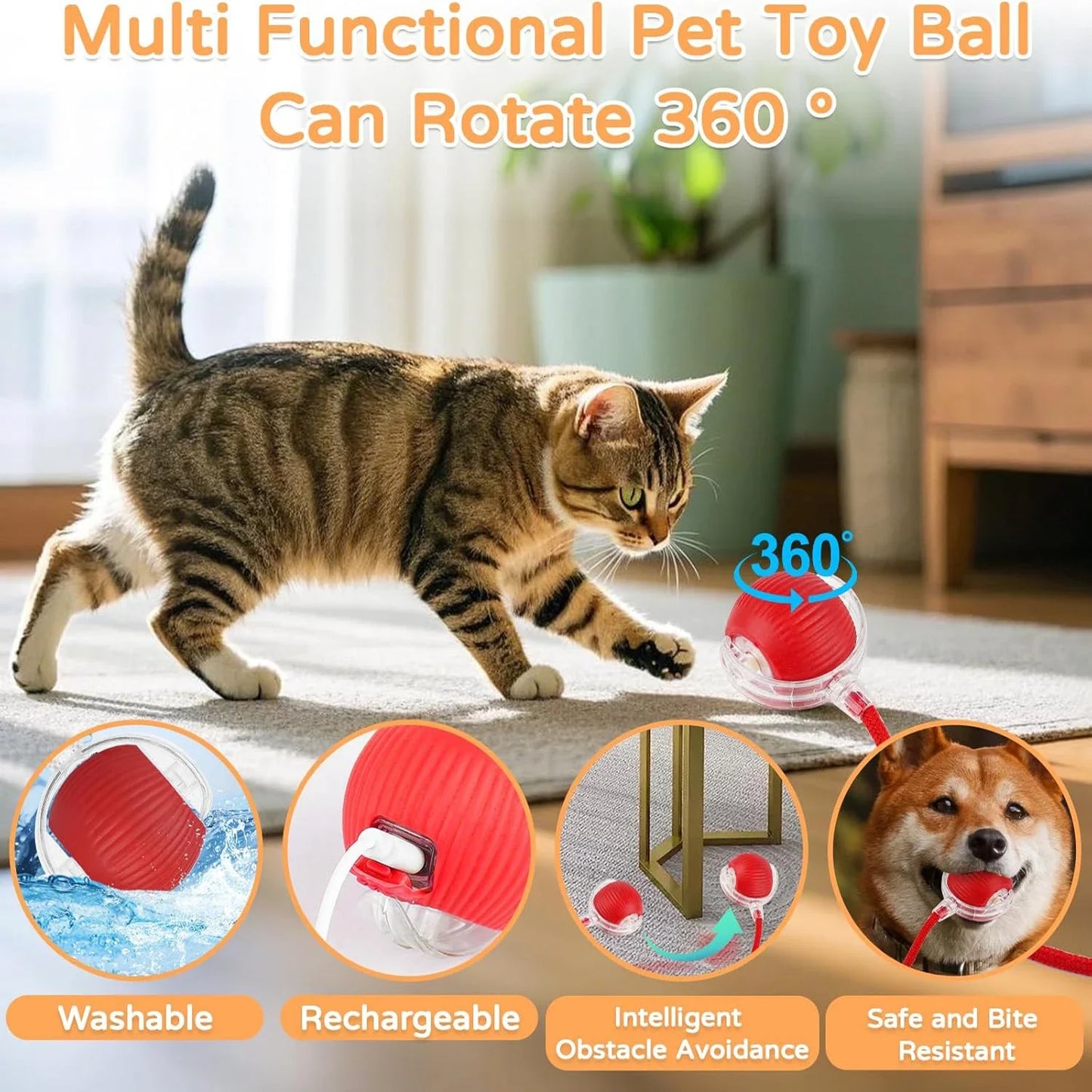 Pelota Inteligente para Gatos – Juguete Automático con Movimiento, Sonido y Sensor